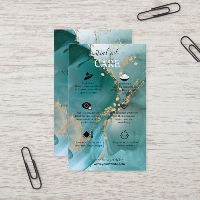 Modern Elegant Watercolor Teal essential oil   Business Card (Front/Back In Situ)