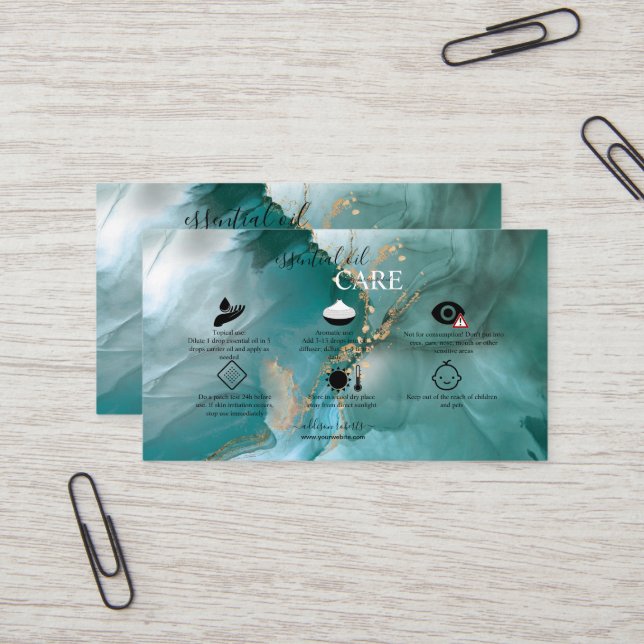 Modern Elegant Watercolor Teal essential oil   Business Card (Front/Back In Situ)