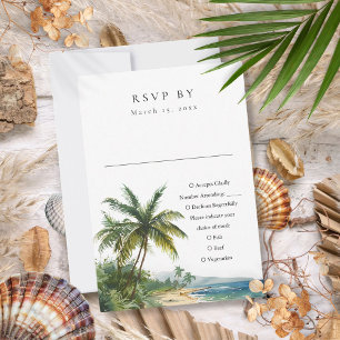 Modern Elegant Watercolor Tropical Beach Wedding RSVP Card