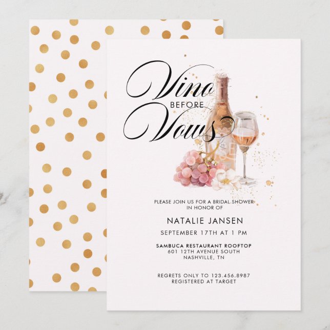 Modern Elegant Watercolor Wine Bridal Shower Invitation (Front/Back)