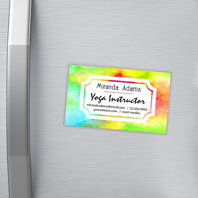 Modern Elegant Watercolor Yoga Instructor Magnetic Business Card (Creator Uploaded)
