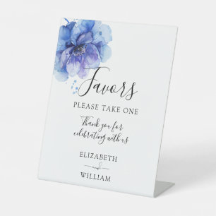 Modern Elegant Watercolour Blue Floral Favors Pedestal Sign