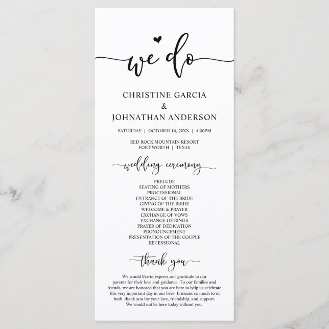 Modern Elegant, We Do, Wedding Ceremony Programme (Front)