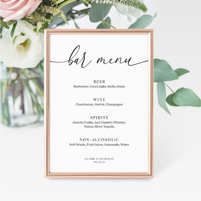 Modern Elegant Wedding Bar Menu Sign (Creator Uploaded)