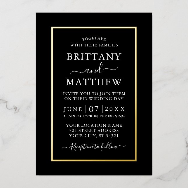 Modern Elegant Wedding Black White Gold Foil (Front)