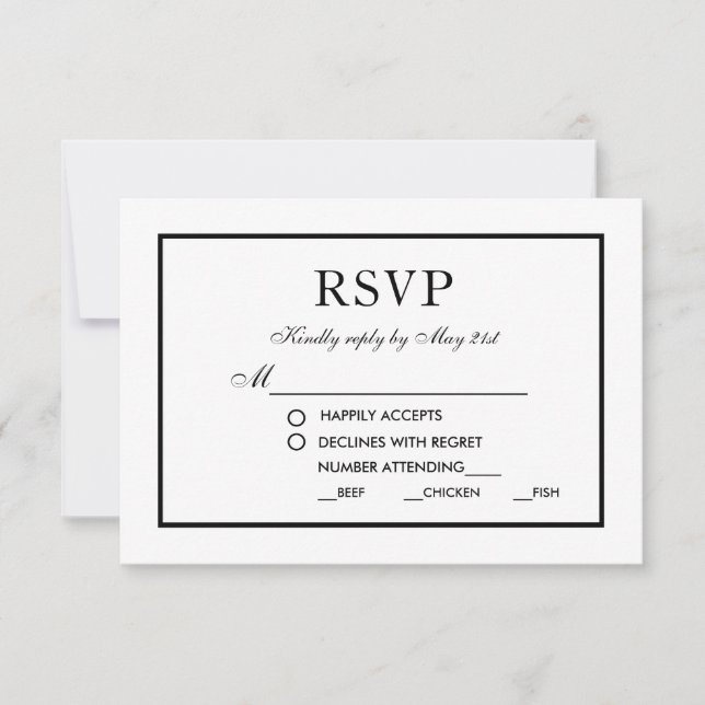 Modern Elegant Wedding Black & White RSVP MB (Front)