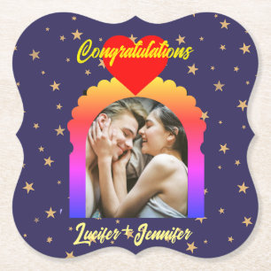 Modern Elegant Wedding Custom Photo Coasters Gift