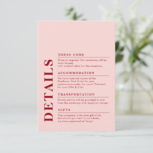 Modern Elegant Wedding Details Red & Pink Enclosure Card