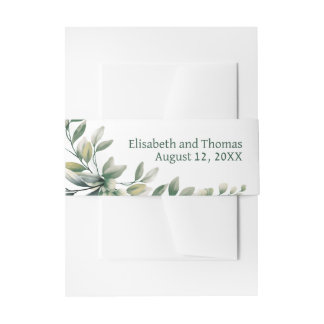 Modern elegant wedding eucalyptus leaves  invitation belly band