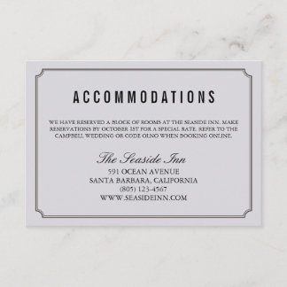 Modern Elegant Wedding Hotel Accomodation Card