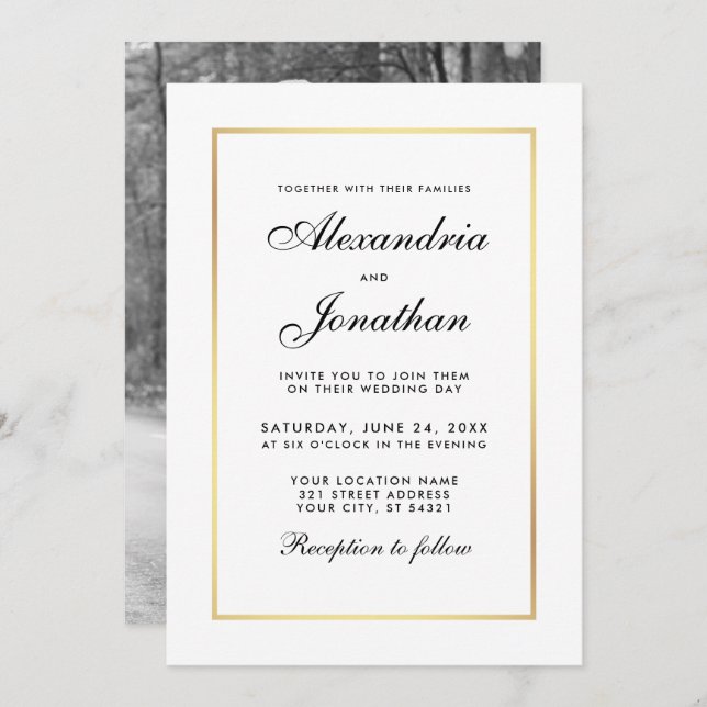 Modern Elegant Wedding Invite - Black White Photo (Front/Back)