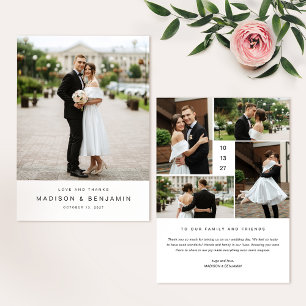 Modern Elegant Wedding Photo Collage Thank You Card