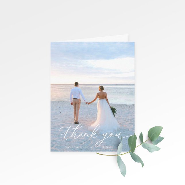 Modern Elegant Wedding Photo Folded Thank You Card (Creator Uploaded)