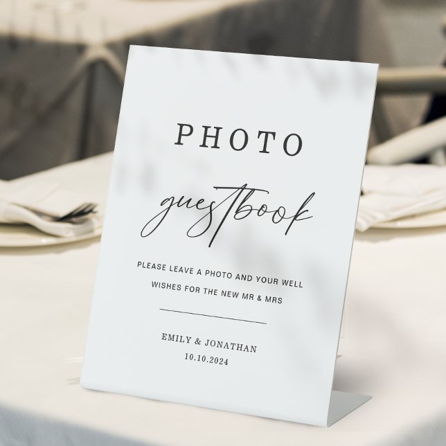 Modern Elegant Wedding Photo Guest book  Pedestal Sign (Creator Uploaded)