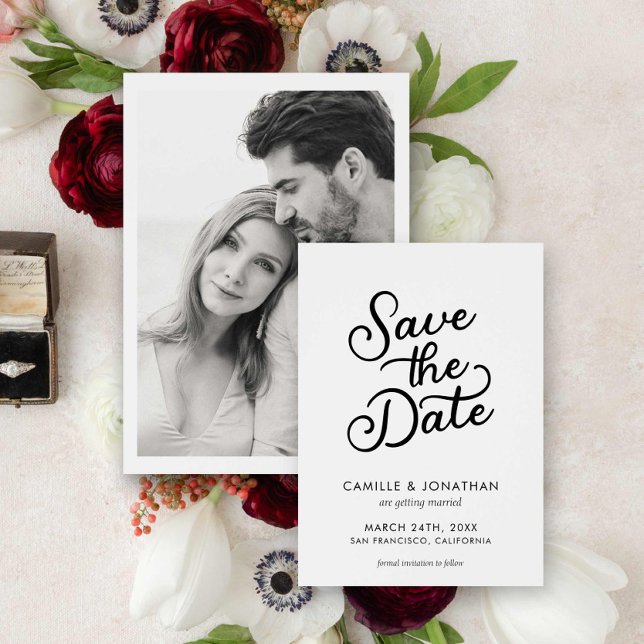 Modern Elegant Wedding Photo Save the Date (Modern Chic Photo Save the Date Card)