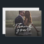 Modern Elegant Wedding Photo Script Thank You Card<br><div class="desc">A great and thoughtful way to thank your friends,  family,  and coworkers who graced you their presence on your your wedding day with this modern photo thank you cards with script hand lettered "thank you" and a love heart.</div>