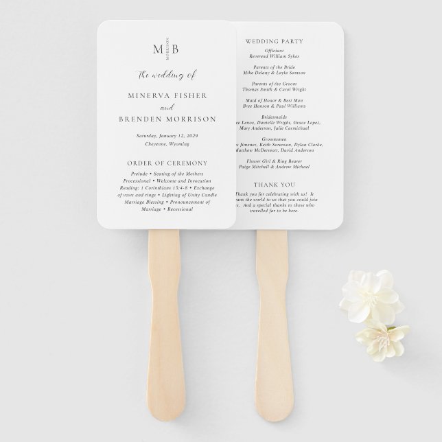 Modern Elegant Wedding Program Hand Fan (Front and Back)
