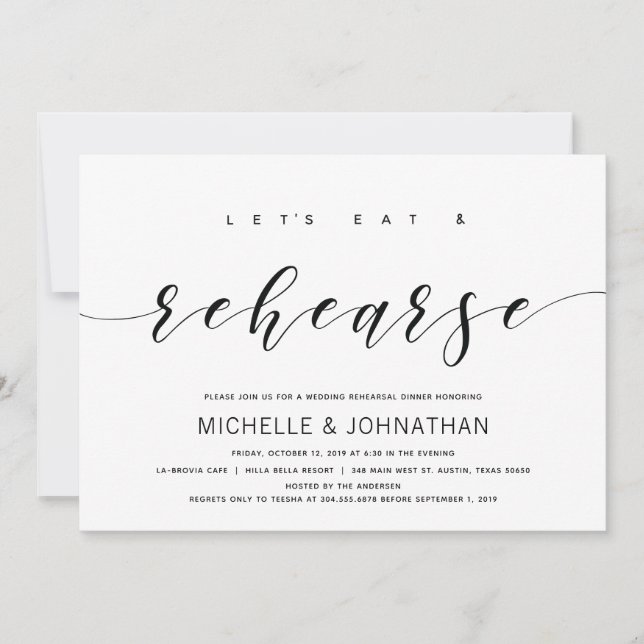 Modern Elegant Wedding Rehearsal Dinner Invites (Front)