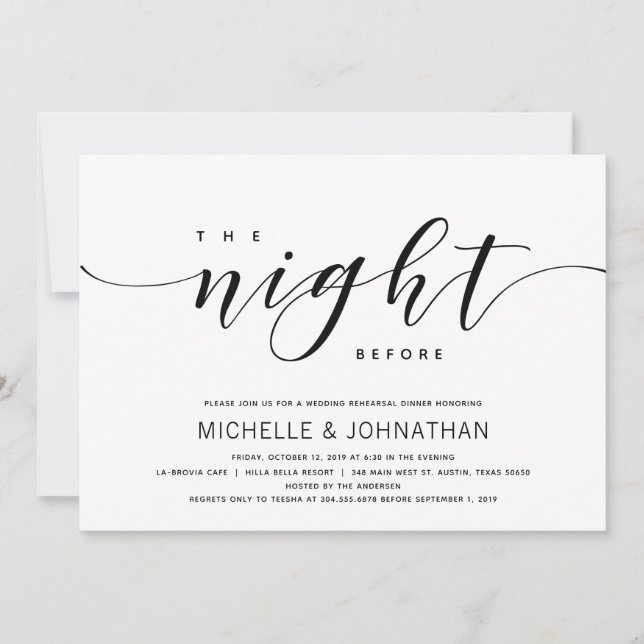 Modern Elegant Wedding Rehearsal Dinner Invites (Front)
