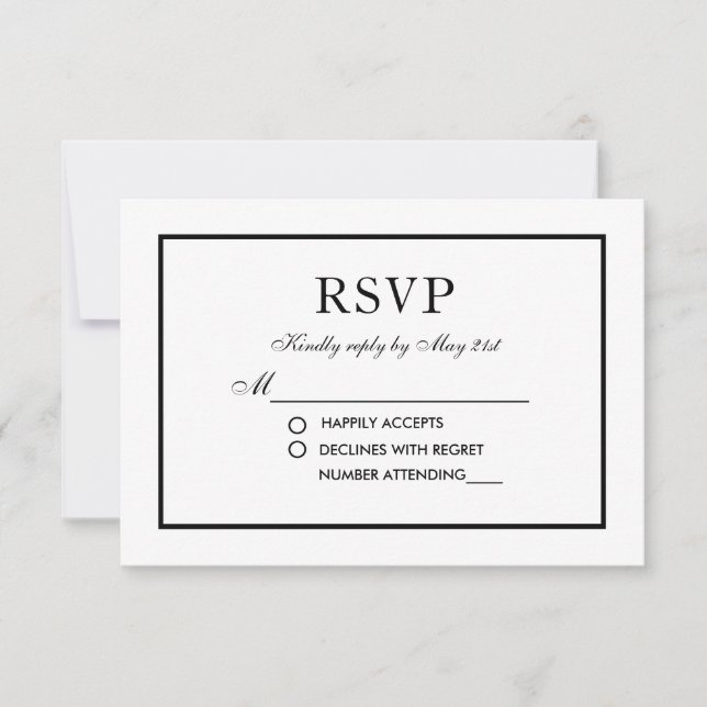 Modern Elegant Wedding RSVP Black & White Card S (Front)