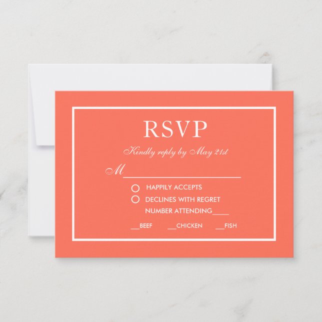 Modern Elegant Wedding RSVP Coral White Card MW (Front)