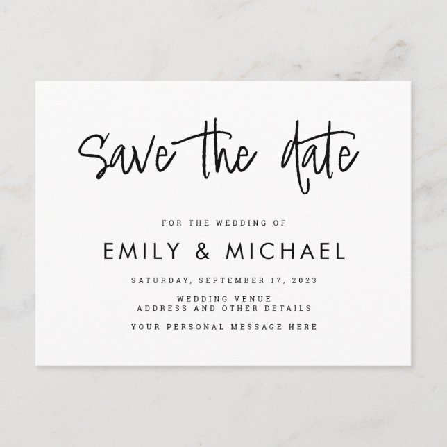Modern Elegant Wedding Save the Date Postcard (Front)