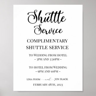 Modern Elegant Wedding Shuttle Service Sign
