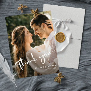 Modern Elegant Wedding Thank You Card Custom Photo