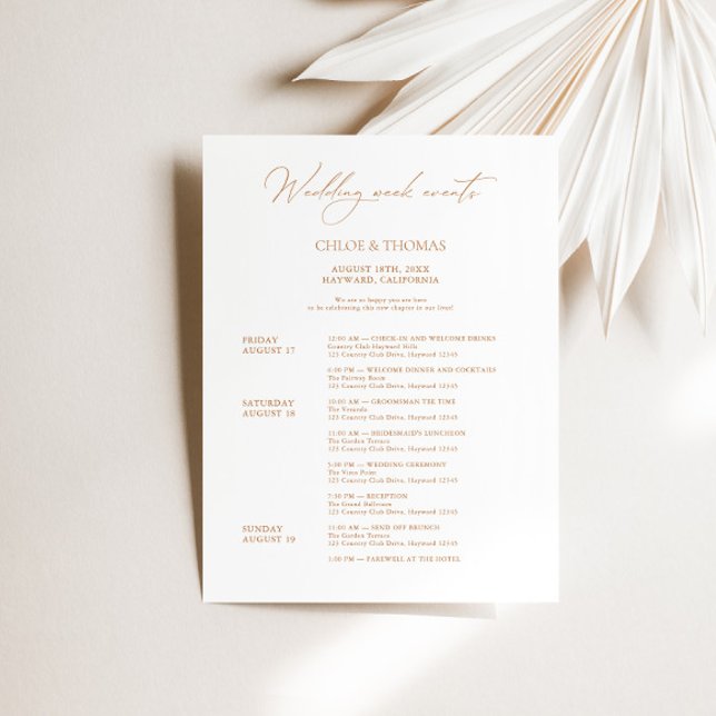 Modern Elegant Wedding Weekend Welcome Itinerary  (Creator Uploaded)