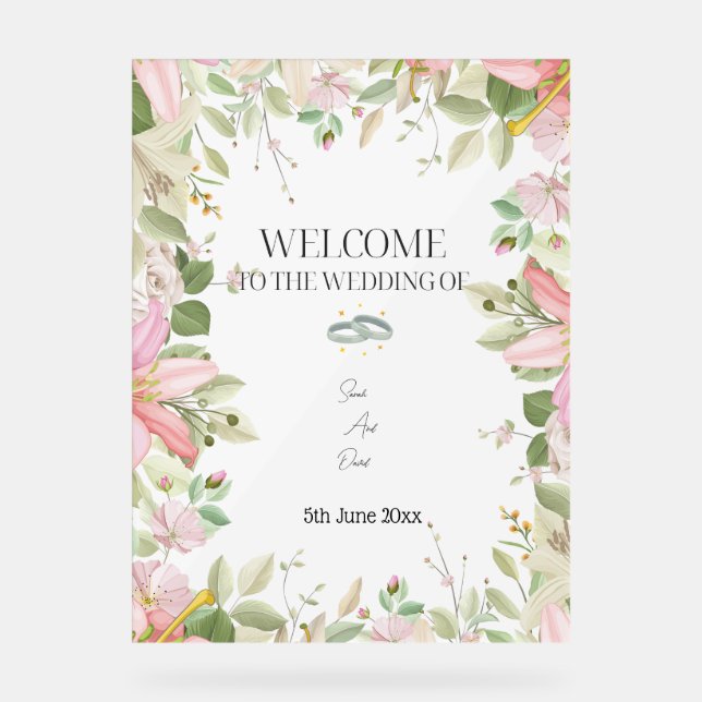 Modern Elegant Wedding  Welcome  Acrylic Sign (Front)