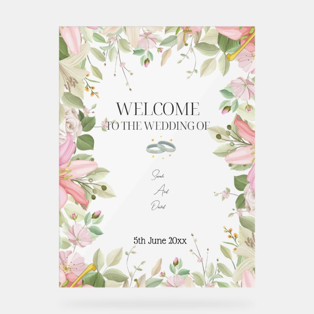 Modern Elegant Wedding  Welcome  Acrylic Sign (Front)