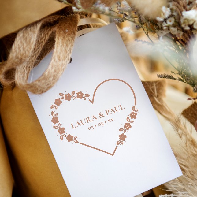 Modern Elegant Wedding Wildflowers Garland Heart Rubber Stamp (Creator Uploaded)
