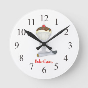 Modern Elegant Whimsical Vanilla Ice Cream Dessert Round Clock