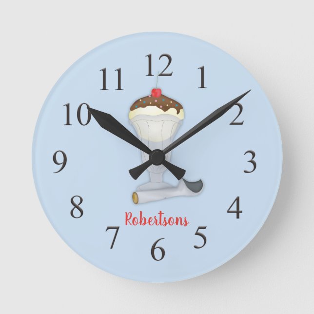 Modern Elegant Whimsical Vanilla Ice Cream Dessert Round Clock (Front)