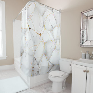 Modern Elegant White and Gold Marbled  Shower Curtain