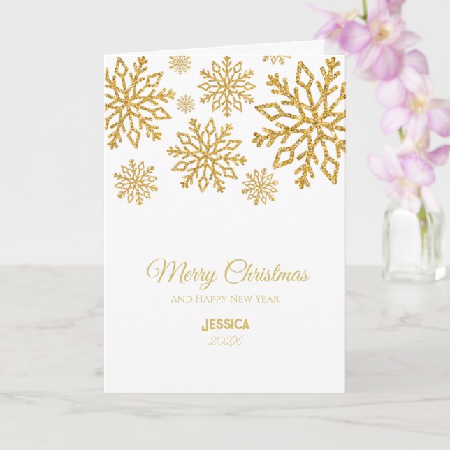 Modern Elegant White and Gold Merry Christmas  Card (Orchid)