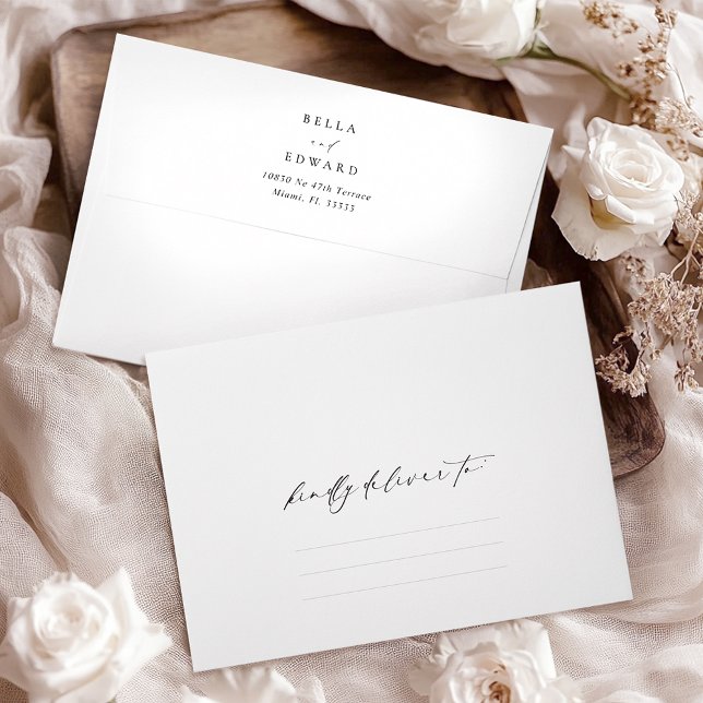 Modern Elegant White Black Calligraphy Wedding Envelope (Creator Uploaded)