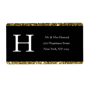 Modern Elegant White Black Gold Monogram Initial  
