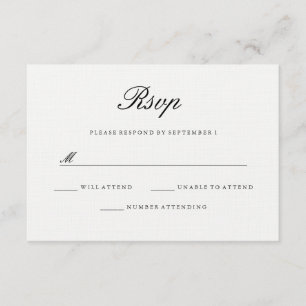 Modern Elegant White Black Wedding RSVP Card
