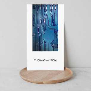 Modern Elegant White Blue Circuit Computer Repair Business Card