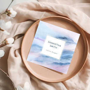 Modern Elegant White Blue Watercolor Abstract Square Business Card