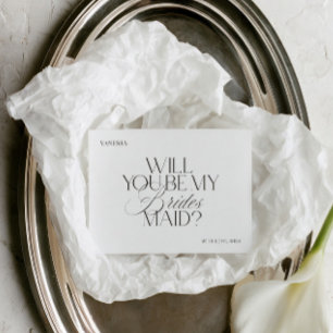 Modern Elegant White Bridesmaid Proposal Card