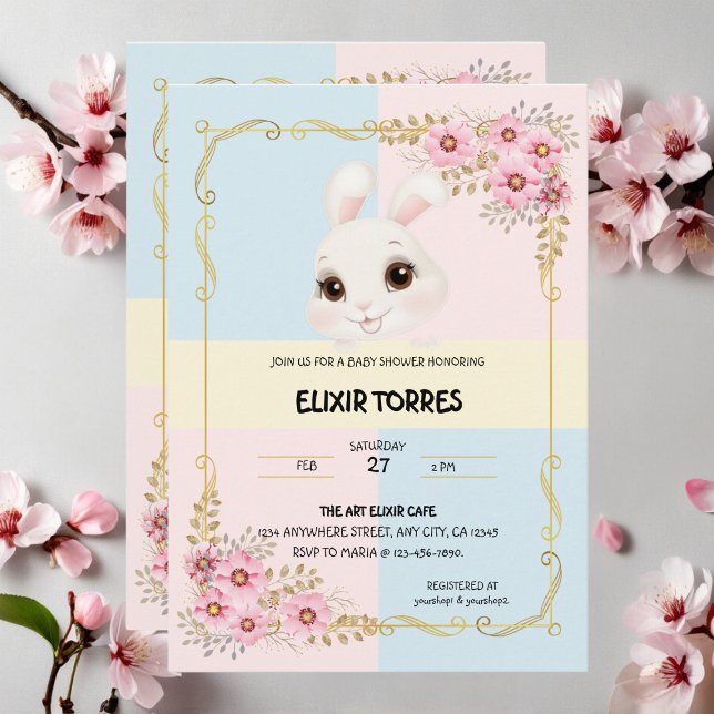 Modern Elegant White Bunny Baby Shower Invitation (Creator Uploaded)