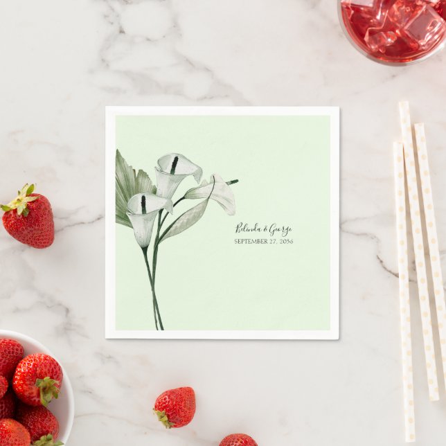 Modern Elegant White Calla Lilies Wedding Napkin (Insitu)