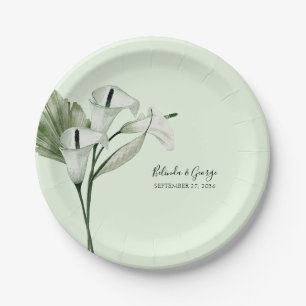 Modern Elegant White Calla Lilies Wedding Paper Plate