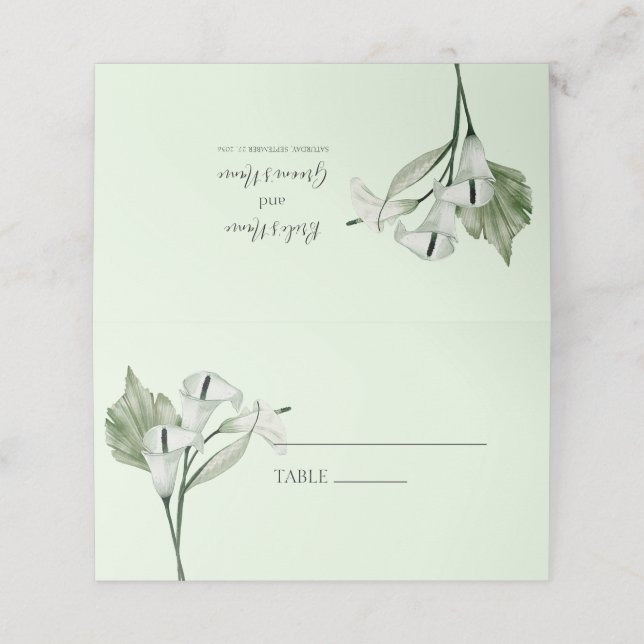 Modern Elegant White Calla Lilies Wedding  Place Card (Outside Unfolded)