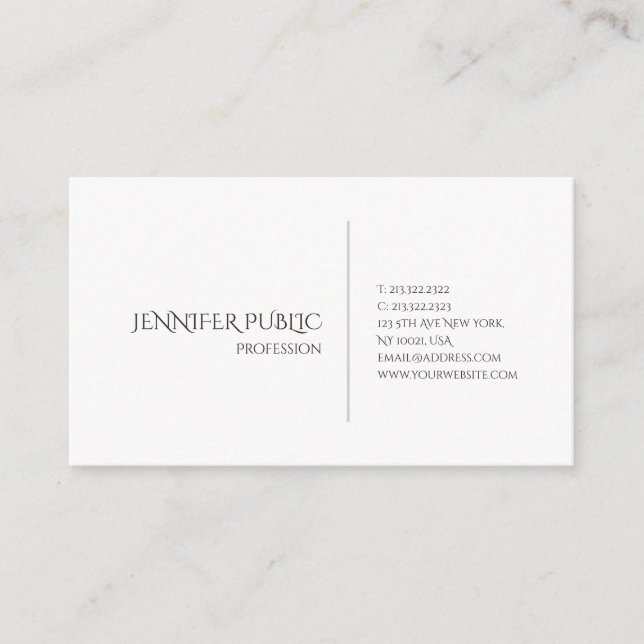 Modern Elegant White Creative Minimalistic Design Business Card (Front)