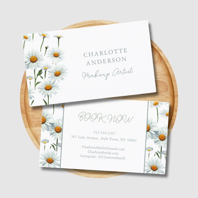Modern Elegant White Daisy Floral Trendy Business Business Card (Modern daisy business card.)