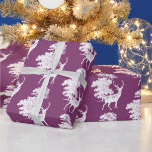 Modern Elegant White Deer Woodland Purple Wrapping Paper