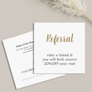 Modern Elegant White Faux Gold Beauty Referral Card